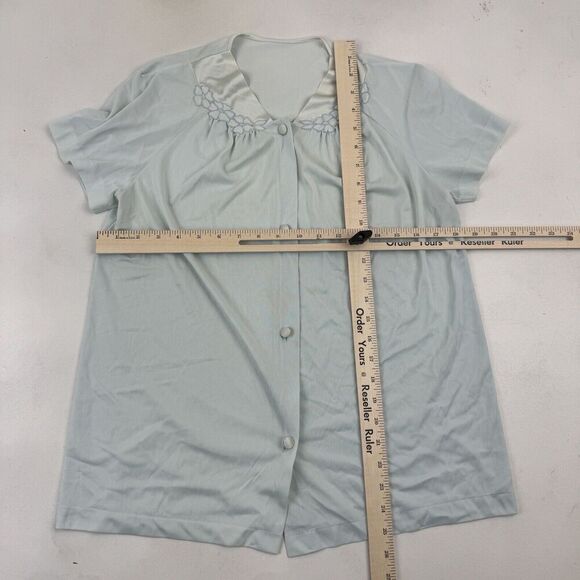 VTG Vanity Fair Blue Button Up Pajama Top Shirt Size 32 Nylon Antron III S/S - Picture 3 of 9